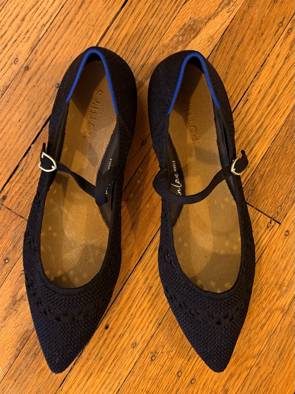 Black Pointed Knit Mary Jane Flats
